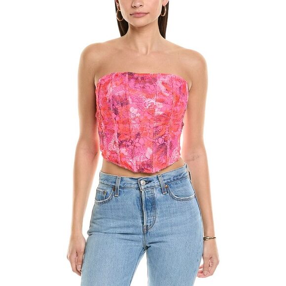 Rococo Sand Womens  Linen-Blend Corset Top, Pink